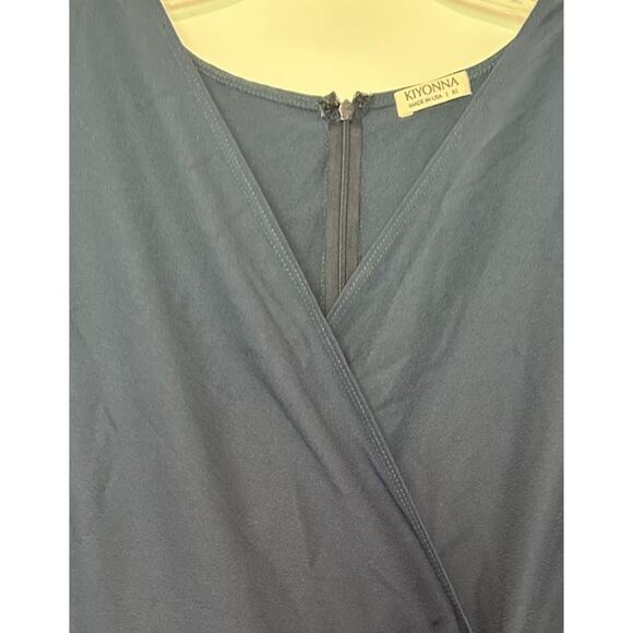 NWT Kiyonna Size XL Navy Charisma Crepe Jumpsuit Blue Romper Wide Leg Pant Vneck - Picture 6 of 8